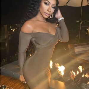 Elegant Off-Shoulder Brown Dress